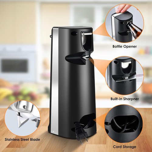 Davivy Electric Can Opener - One Touch Lid Opener with Removable Stainless Steel Cutter | 3-in-1 Design (Black)