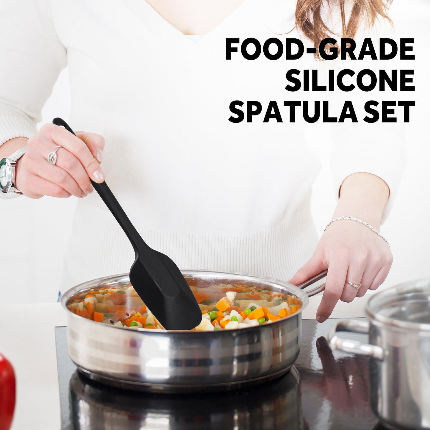 GeeRic Silicone Spatula Set, 6 PCS Non-Stick Kitchen Utensil Set, Heat Resistant Up to 600°F Kitchen Cooking and Serving Utensils Black