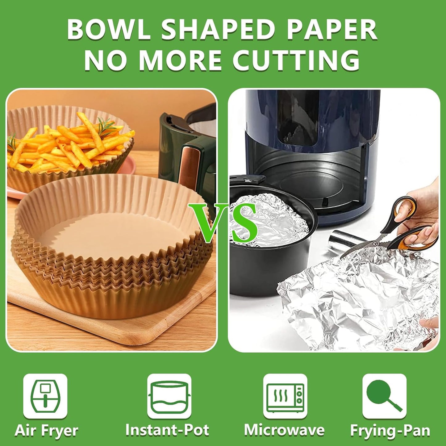 Skiennix Air Fryer Disposable Paper Liners - Non-Stick, Oil-Proof & Food Grade | 200 Pcs, 6.3" Bottom, 8" Top