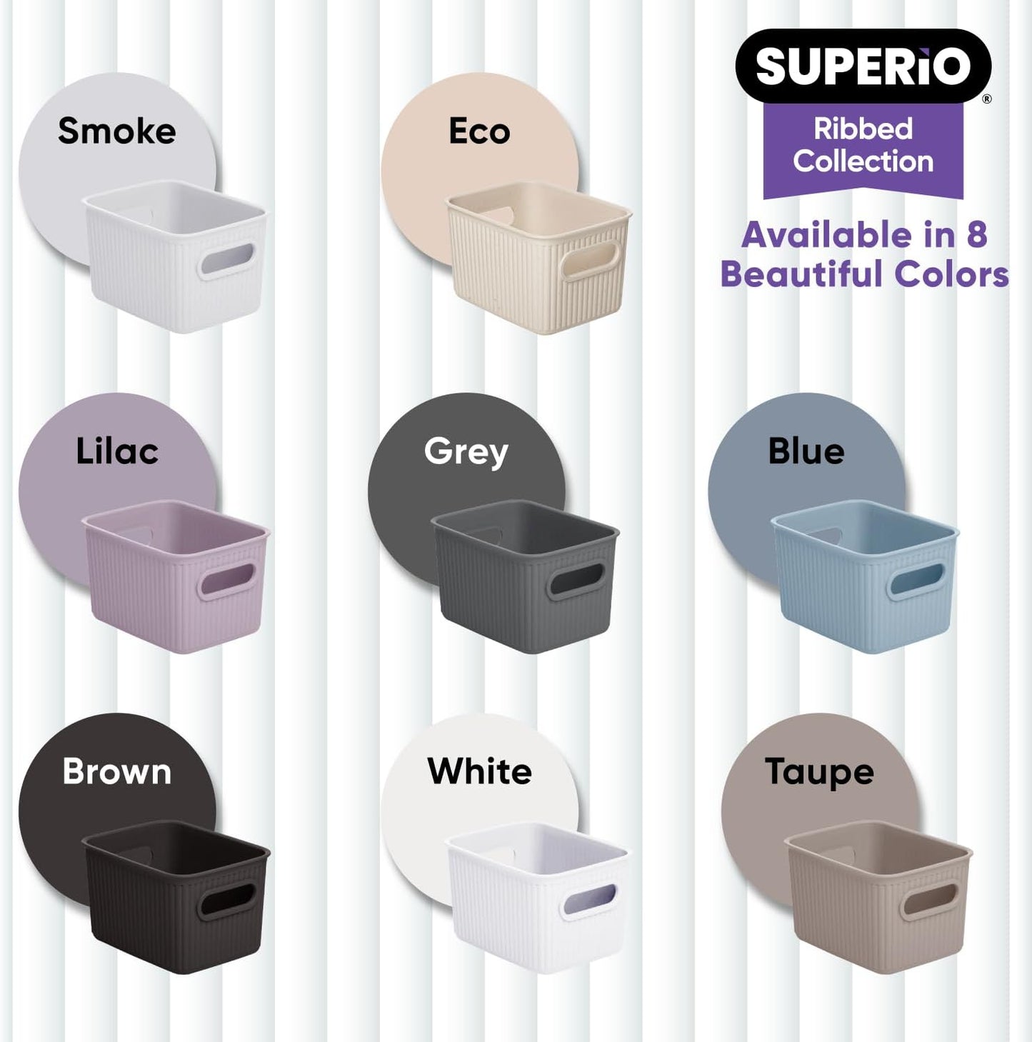 Superio Ribbed Collection - Small Taupe Decorative Plastic Storage Basket | 1.5 Liter Organizer for Home
