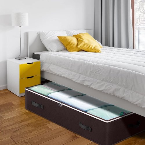 Budding Joy 6-Pack 90L Underbed Storage Containers - Large Capacity Foldable Bins with Clear Window | Brown
