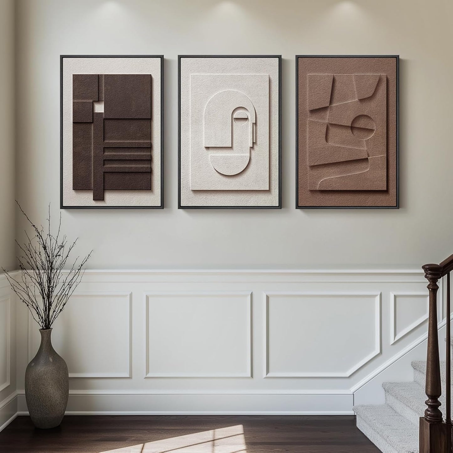Regine Switzerland 3D Textured Framed Abstract Wall Art - 3 Piece Modern Geometric Decor | 20x30 In
