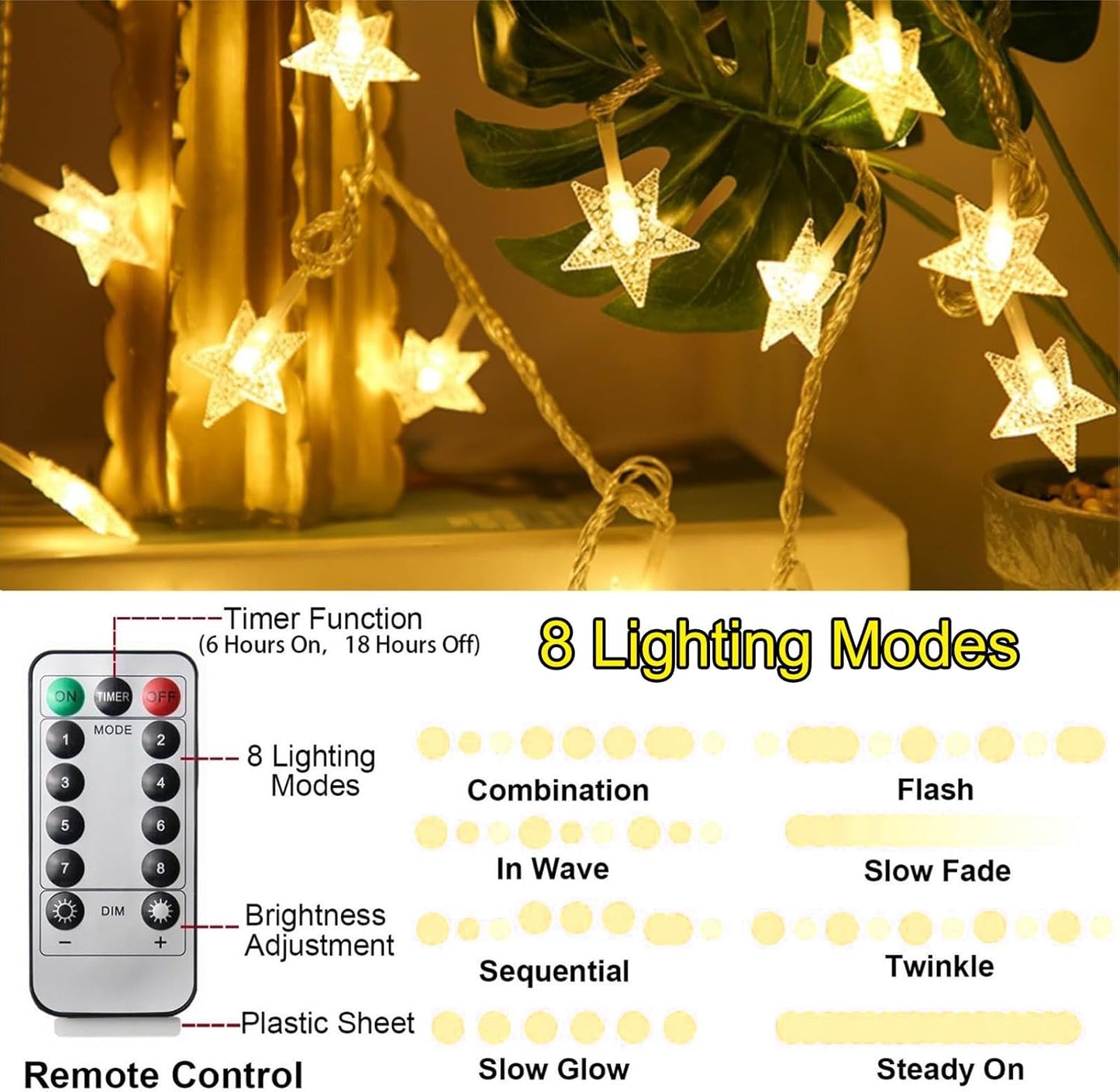 Star String Lights - 20 FT 40 LED Battery Operated Warm White Twinkle Lights | 8 Modes Timer for Indoor/Outdoor Decor