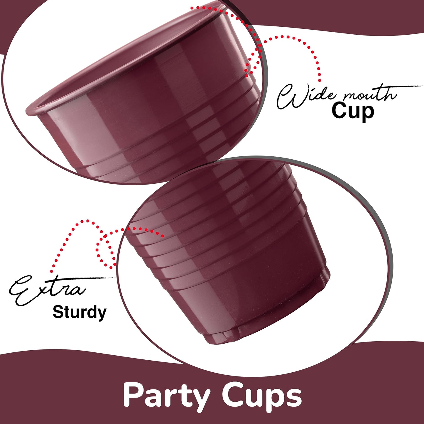 Party Solids Burgundy Plastic Cups - 12 oz, Pack Of 100