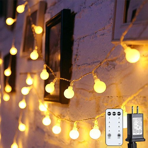 Globe String Lights - 43 Ft 100 LED Fairy Lights with Remote & Timer | Connectable Twinkle Lights for Indoor/Outdoor Decor - Warm White