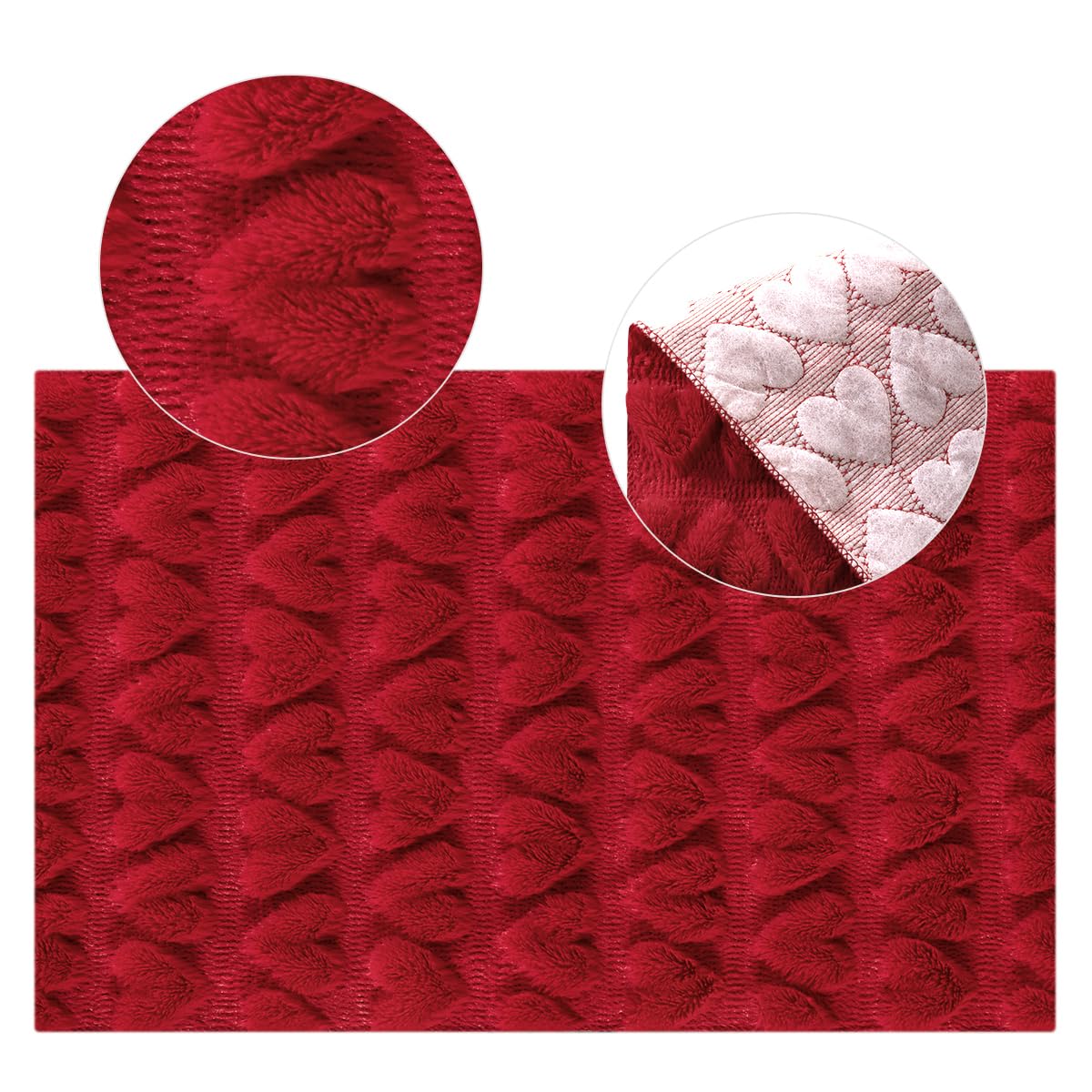 Socomi Red Heart Valentine's Day Romantic Plush Fluffy Faux Fur Jacquard Table Runner for Holiday Kitchen Dining Table Decoration Home Party Decor 13x72 Inch