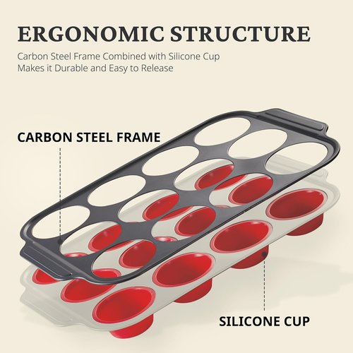 BRONYPRO Silicone Muffin Pans - Nonstick Egg Bite Molds & Cupcake Tins | 12 Regular Size, Red