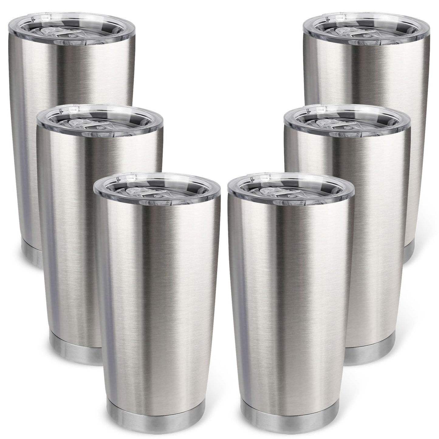 Zynkify 20oz Stainless Steel Tumbler Bulk with Lid, Travel Mug - Double Wall Vacuum Powder Coated Cup - Stainless steel, 6 Pack