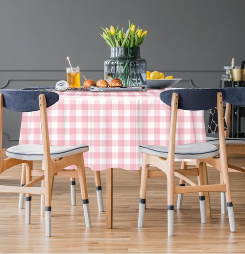 HEIPINIUYE 2 Pack Pink and White Round Checkered Tablecloth 84 × 84 Pink Plaid Table Cover Disposable Tablecloth for Round Tables Party Picnic Camping Birthday Plastic Gingham Table Cloth