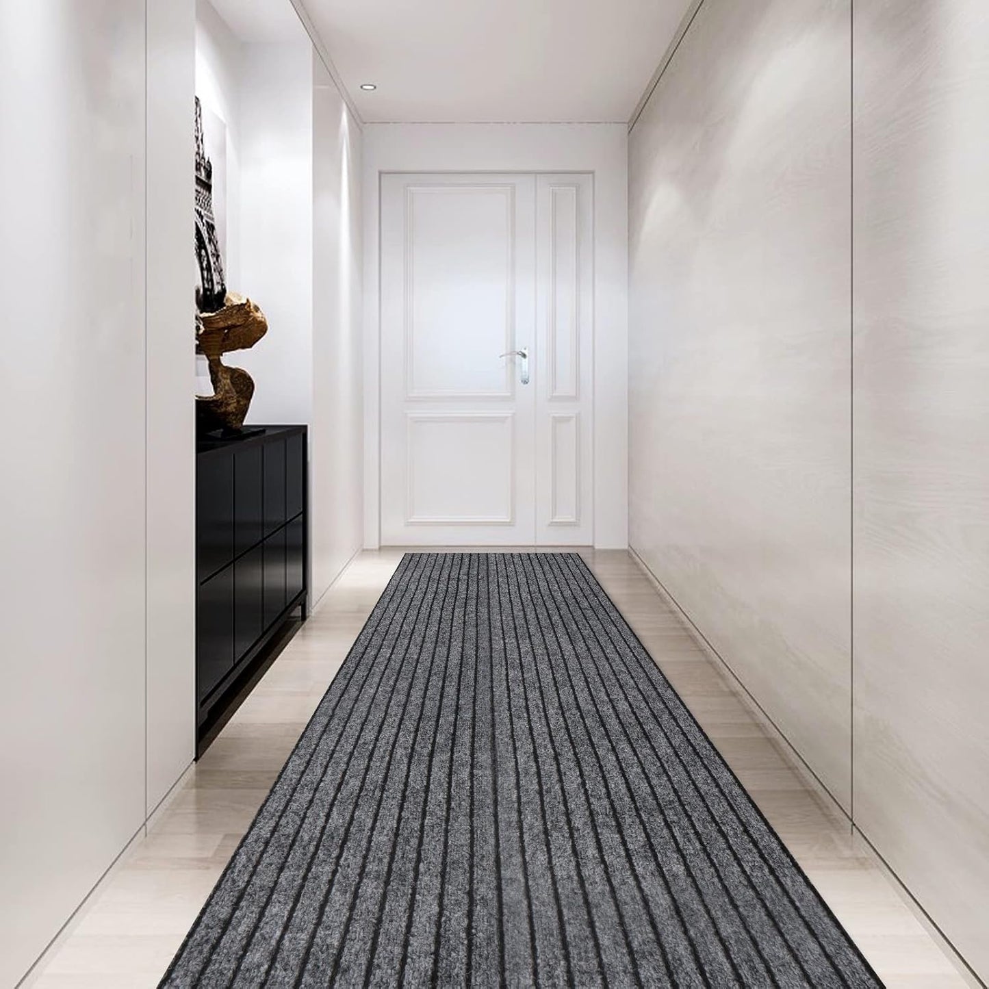 Skiennix Non-Slip Area Rug Runner - Easy Clean Waterproof Design for Hallway & Kitchen | 2FT x 6FT Gray Stripe