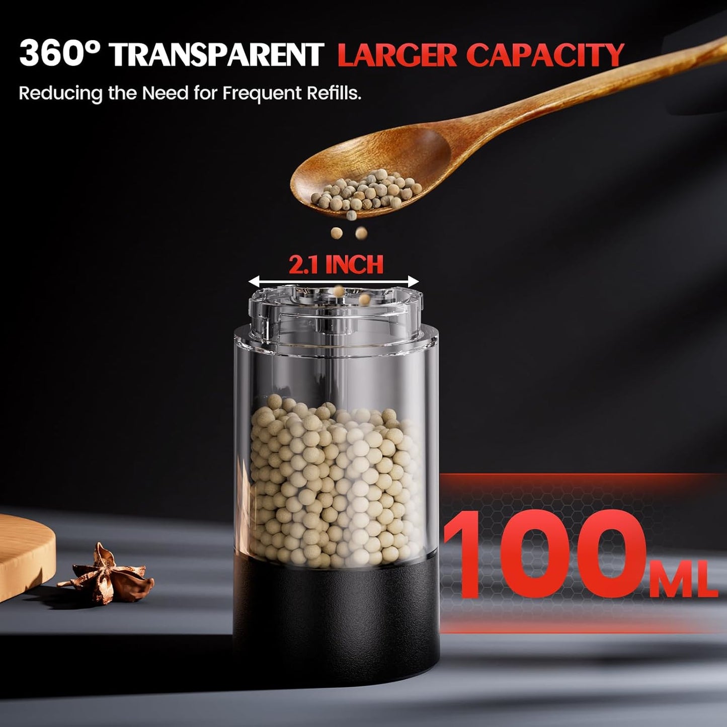 Skiennix Electric Salt and Pepper Grinder Set - Automatic Battery Mills with Adjustable Coarseness | Larger Capacity, LED Light