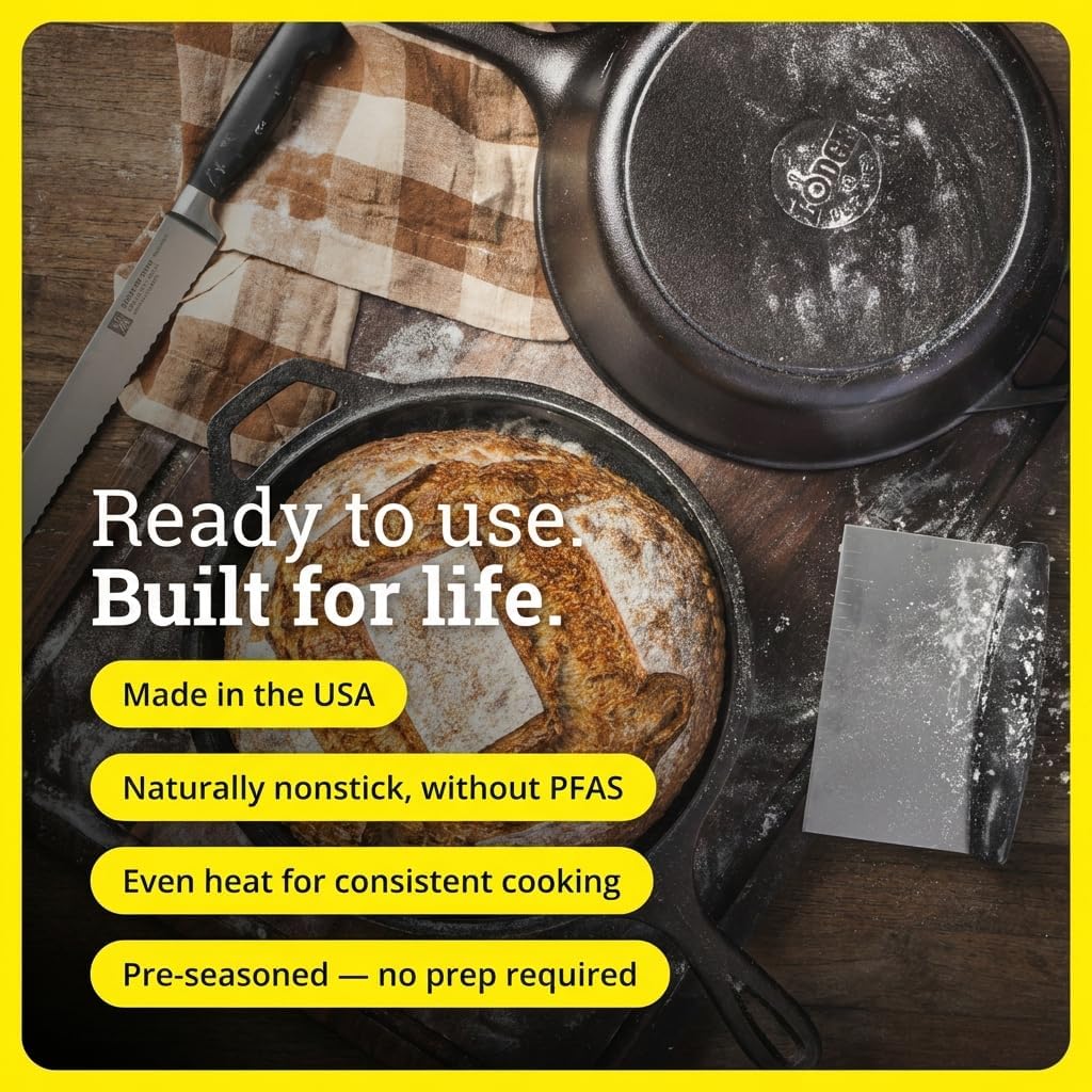 Lodge Cast Iron Combo Cooker - PFAS-Free 2-in-1 3.2 Quart Deep Pot & 10.25 Inch Skillet Set - Perfect for Sourdough & Camping