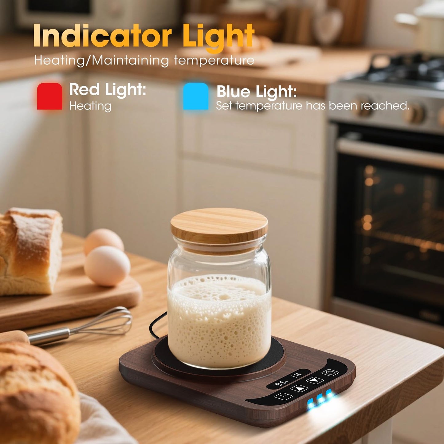 Sourdough Starter Warmer with Temperature Display,Sourdough Warming Mats 100℉ Electric Heating 12 Hours Timing Function Sourdough Heating Mat Bread for Baking Supplies Kitchen Bakers (Wood)
