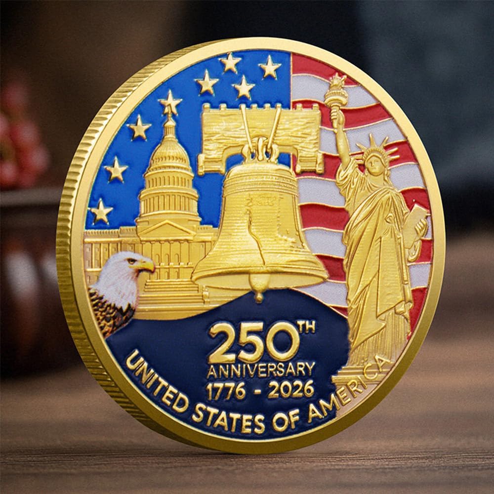U.S. Army 250th Anniversary Gold-Plated Challenge Coin - Double-Sided Military Collectible for Veterans (1776-2026)