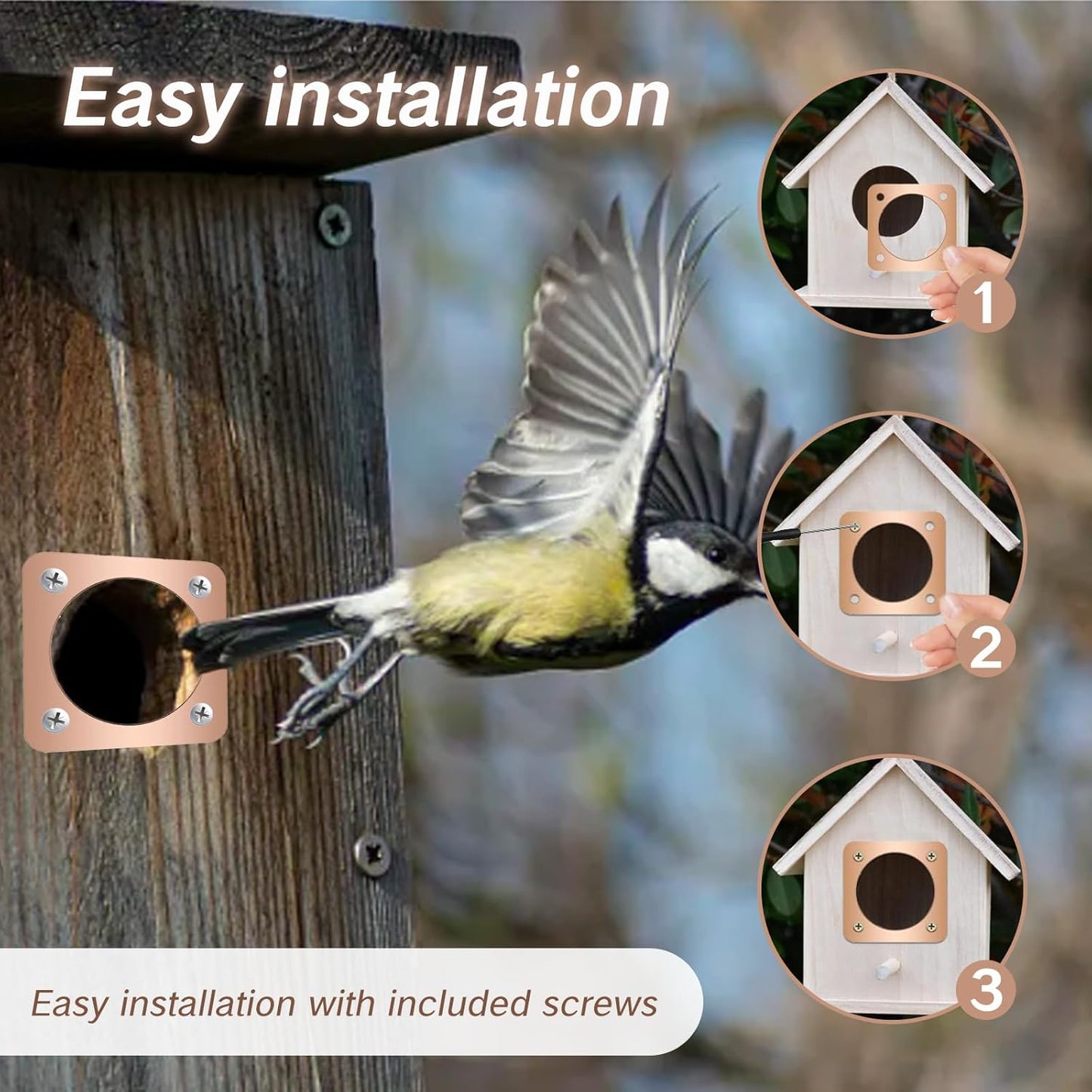 Skiennix Birdhouse Predator Guard - Copper Portal Metal Protector for Eastern Bluebirds | 1.5-Inch Hole