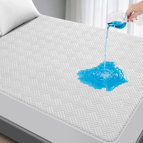 GOPOONY Waterproof Mattress Protector - Breathable, Noiseless, Ultra-Soft Queen Size Bed Cover | Deep Pockets 8"-21" (White)