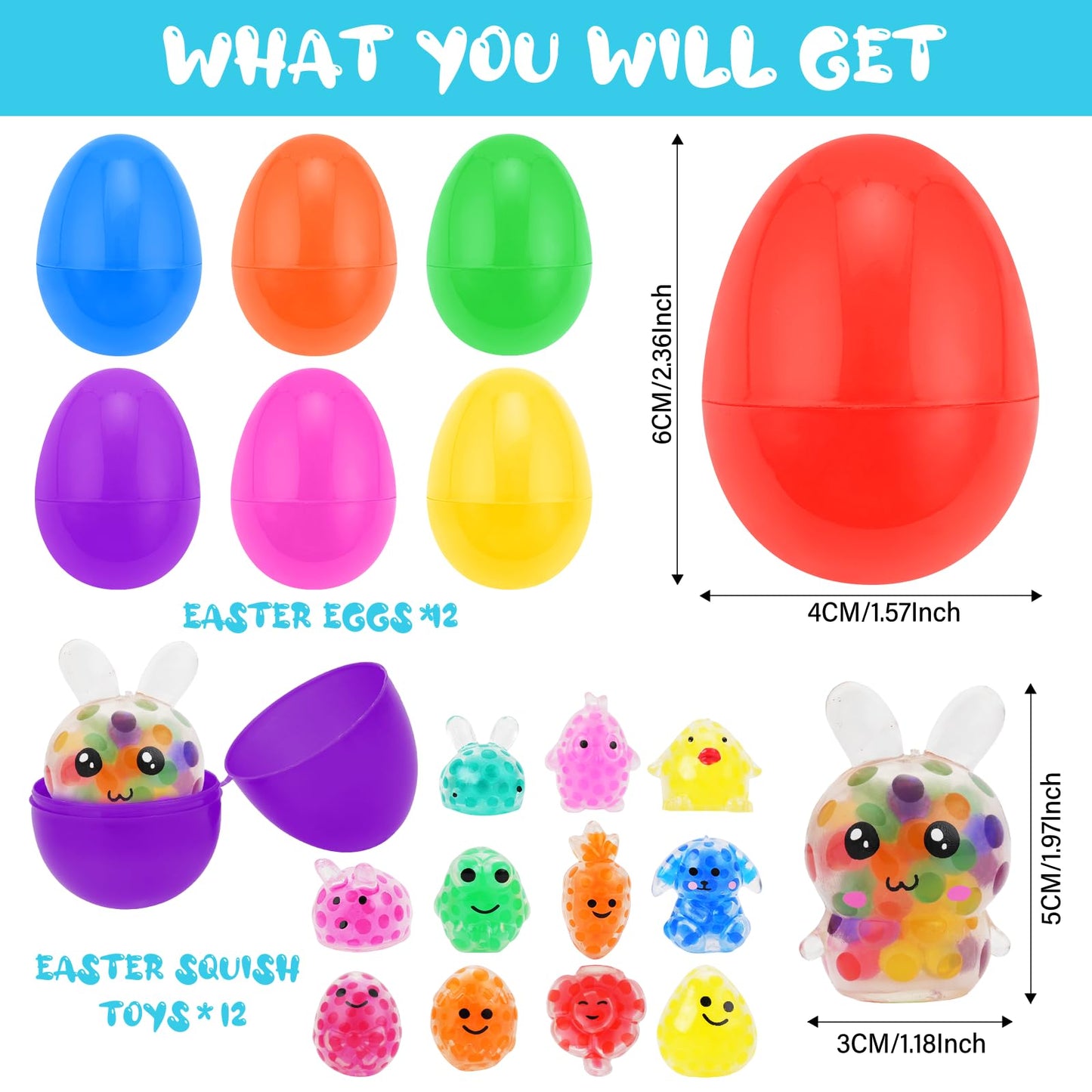 Mljsh 12 Pack Prefilled Easter Eggs with Squeeze Toys Inside, Easter Basket Stuffers Easter Egg Fillers, Gift Exchange and Party Favors