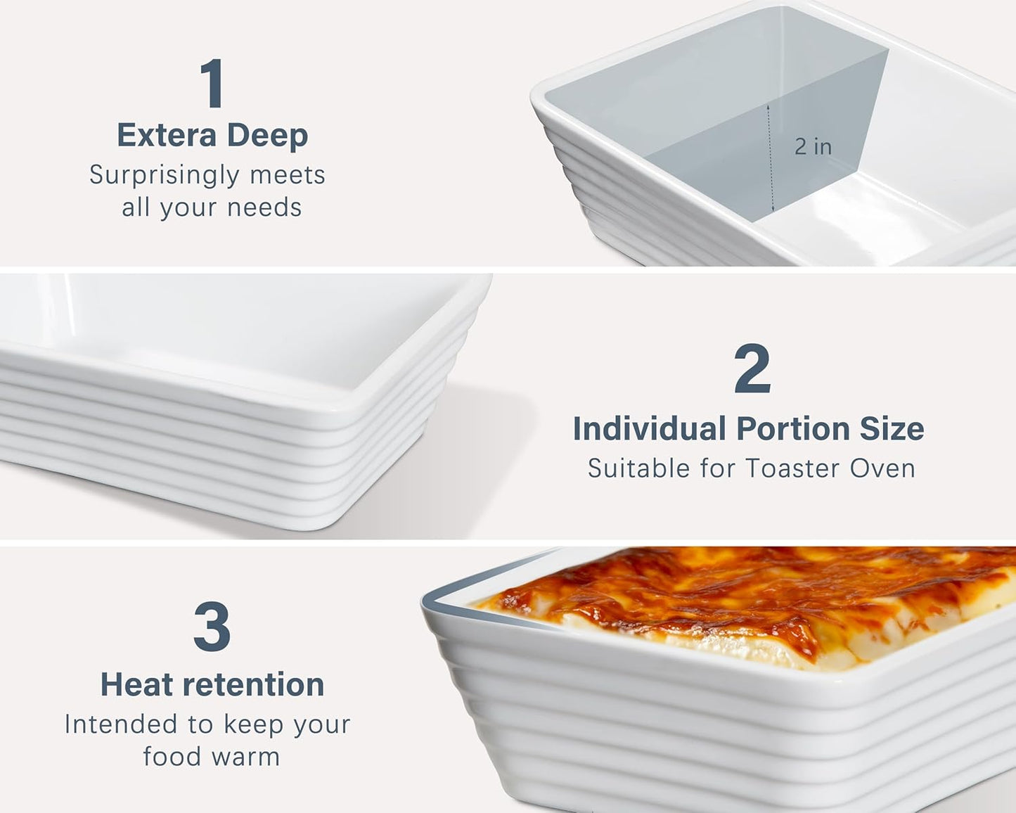 ONEMORE Small Baking Dish - Rectangle Ceramic Casserole Dish Set of 4 | Oven Safe, 5x7 for 1-2 People
