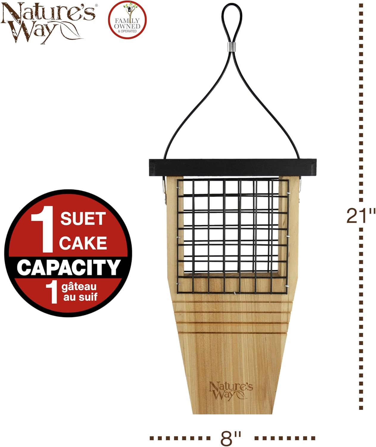 Nature's Way Bird Products Suet Bird Feeder - Tail-Propping Design | 12"H x 7.875"L x 3"W, Brown