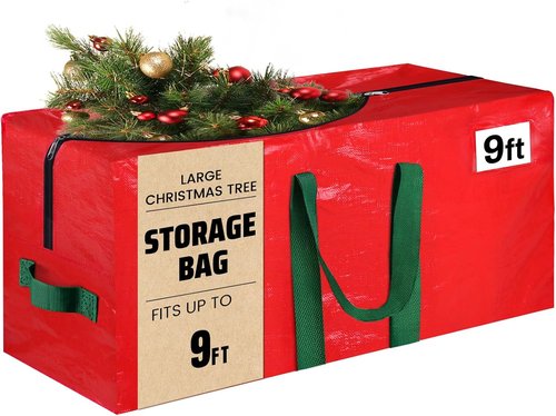 Christmas Tree Storage Bag - Waterproof 9 Ft Xmas Tree Protector with Durable Handles & Dual Zipper | Red