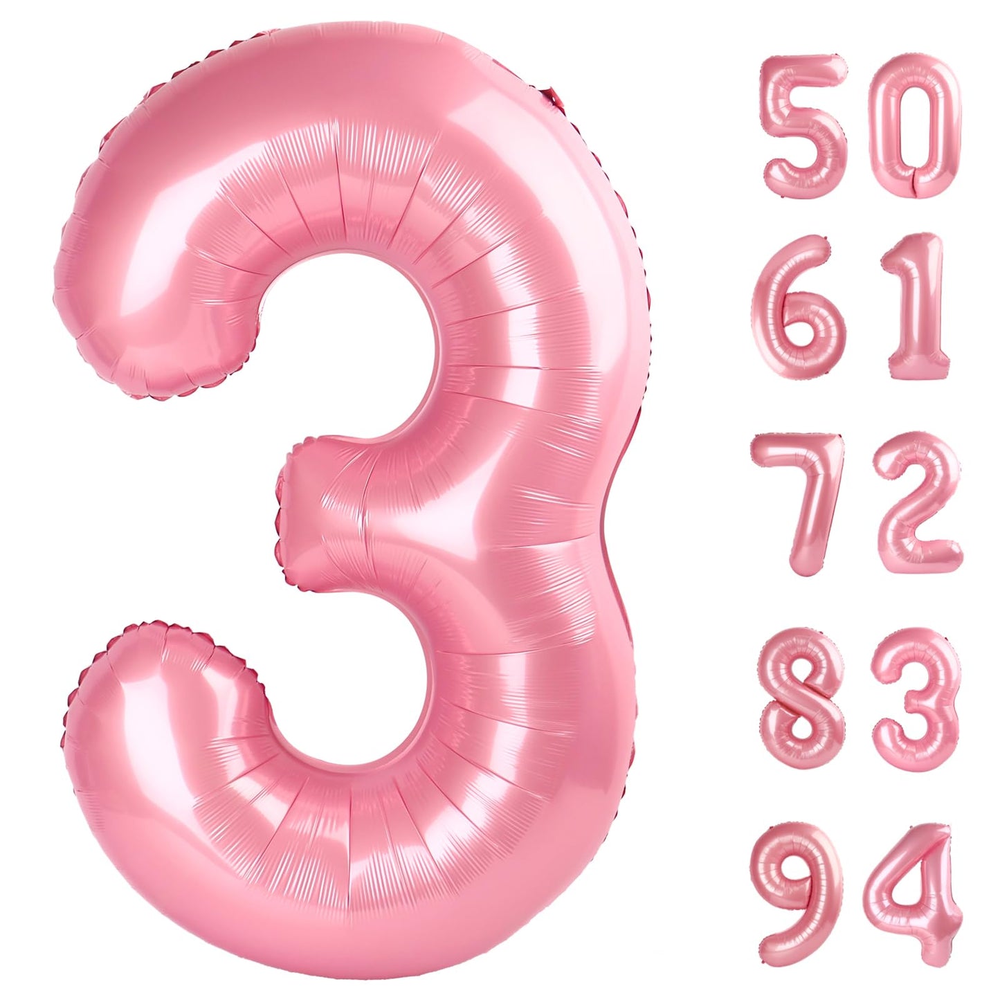 Pearlescent Pink 3 Balloon, Number Balloons 40 Inch, 3rd Birthday Decorations for Kids Girls Women Party Supplies for Party Decorations, Number 3 Balloon