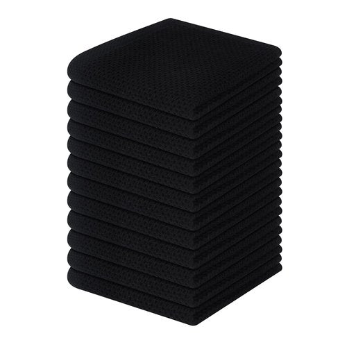 Homaxy 100% Cotton Waffle Weave Kitchen Dish Cloths, Ultra Soft Absorbent Quick Drying Dish Towels, 12 x 12 Inches, 12-Pack, Black