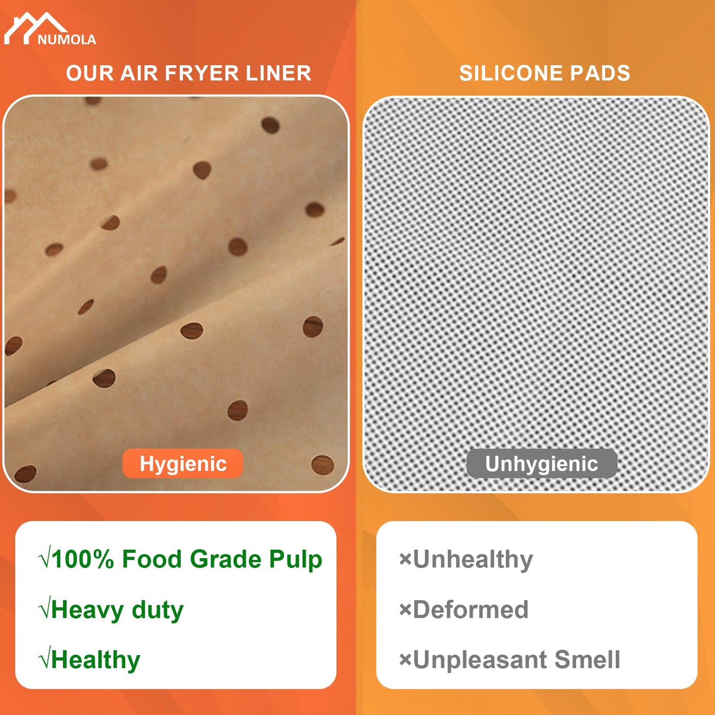 Numola 100 Pcs Air Fryer Liners Disposable Parchment Paper, 9 Inch Perforated Airfryer Sheets for Baking, Square Unbleached Non-Stick Steamer Liner for Oven, Microwave, Steaming Basket