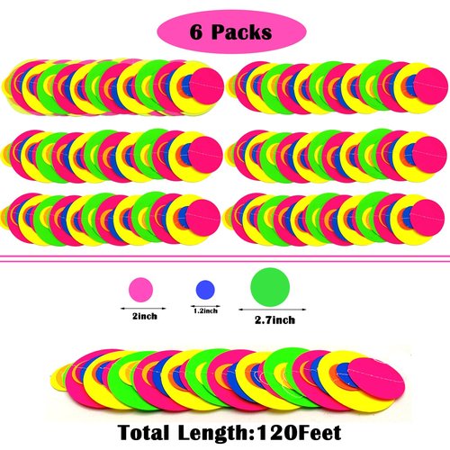 120feet UV Round Dot Paper Neon Garland Neon Streamers Decorations UV Reactive Black Light Party Favors Glow in The Dark Party Supplies for Wedding Birthday Garlands