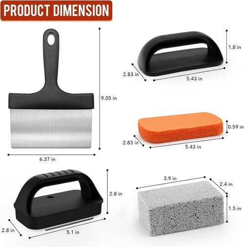 AWEASROY Griddle Cleaning Kit - Essential Flat Top Grill Tools with Stone, Scraper & Brush