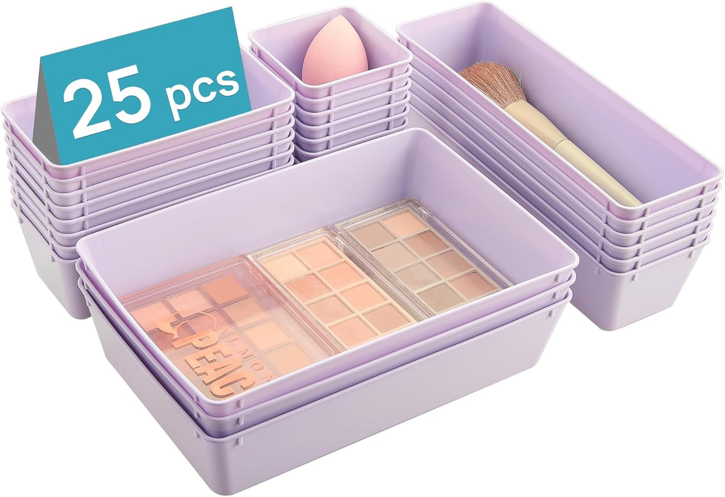 Vtopmart 25 PCS Plastic Drawer Organizer Set - Versatile Storage Bins for Bathroom, Makeup & Kitchen