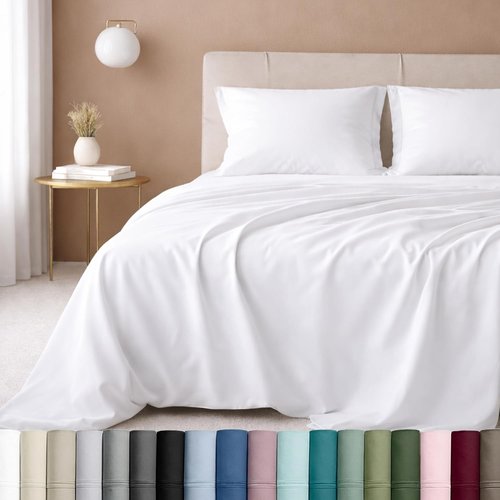 California Design Den Queen Sheet Set - Luxury 600 Thread Count Sateen, 100% Cotton, Deep Pocket - White