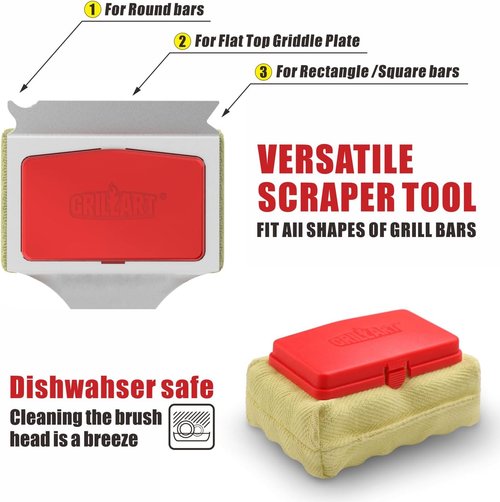 GRILLART Grill Brush - Bristle-Free BBQ Cleaning Pad for Safe Cast Iron & Stainless Steel Grates - Red