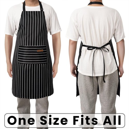 BeLuyi 2 Pack Adjustable Bib Apron with 2 Pockets Chef Cooking Kitchen Restaurant Aprons for Women Men (Wine/Black Stripes)