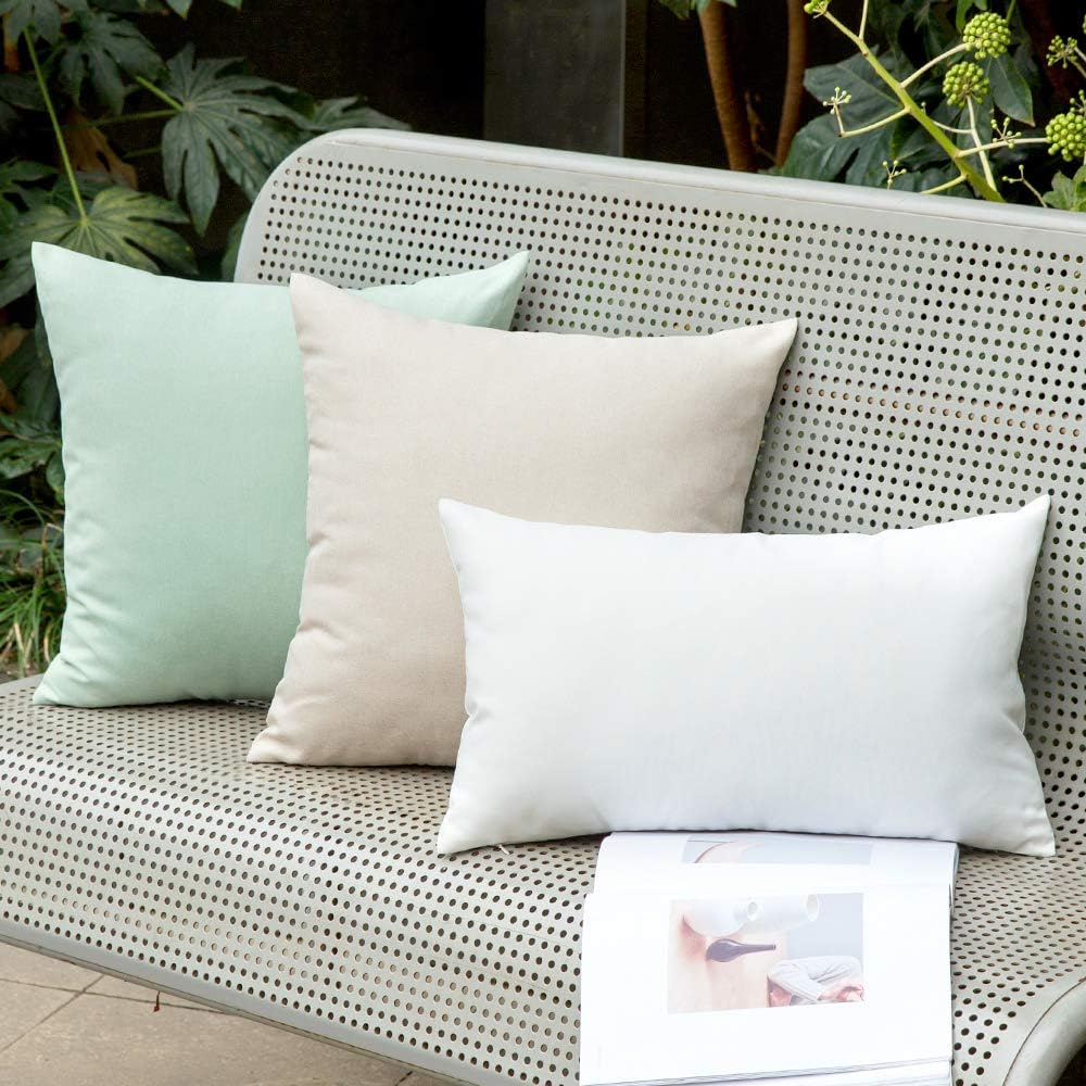 MIULEE Decorative Outdoor Throw Pillow Covers - Waterproof Faux Linen Cushion Cases | 20x20 Inch Beige (Pack of 2)