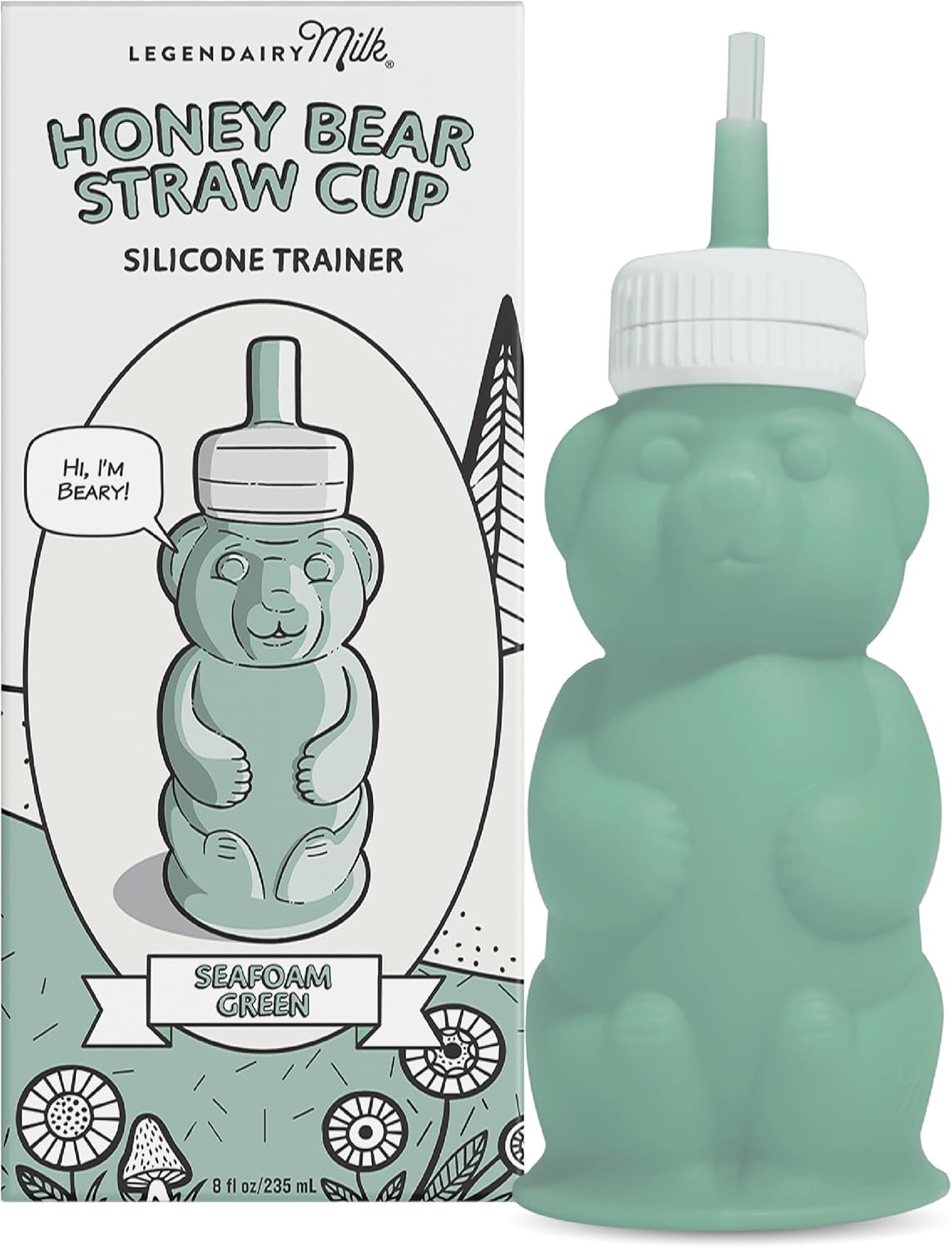 Legendairy Milk Honey Bear Straw Cup - Leak Resistant Silicone Sippy Cup for Toddlers | 8 oz, Green, BPA Free
