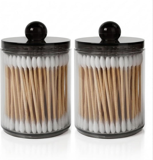 Skiennix 2-Pack Black Plastic Qtip Holder - Stylish Bathroom Organizer for Cotton Swabs & Accessories
