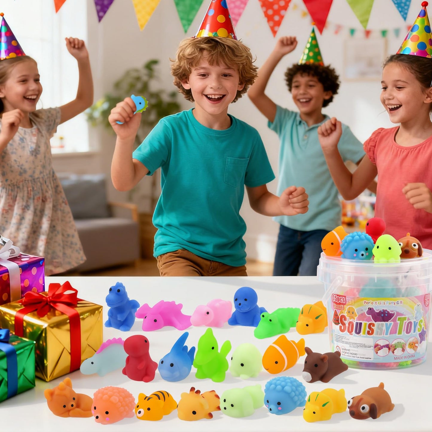 35pcs Mochi Squishy Toys, Mini Squishy Fidget Toys, Party Favors for Kids 4-8-12, Classroom Birthday Xmas Gifts Treasure Box Prizes Goodie Bag Stuffers, Carnival Prizes in Bulk