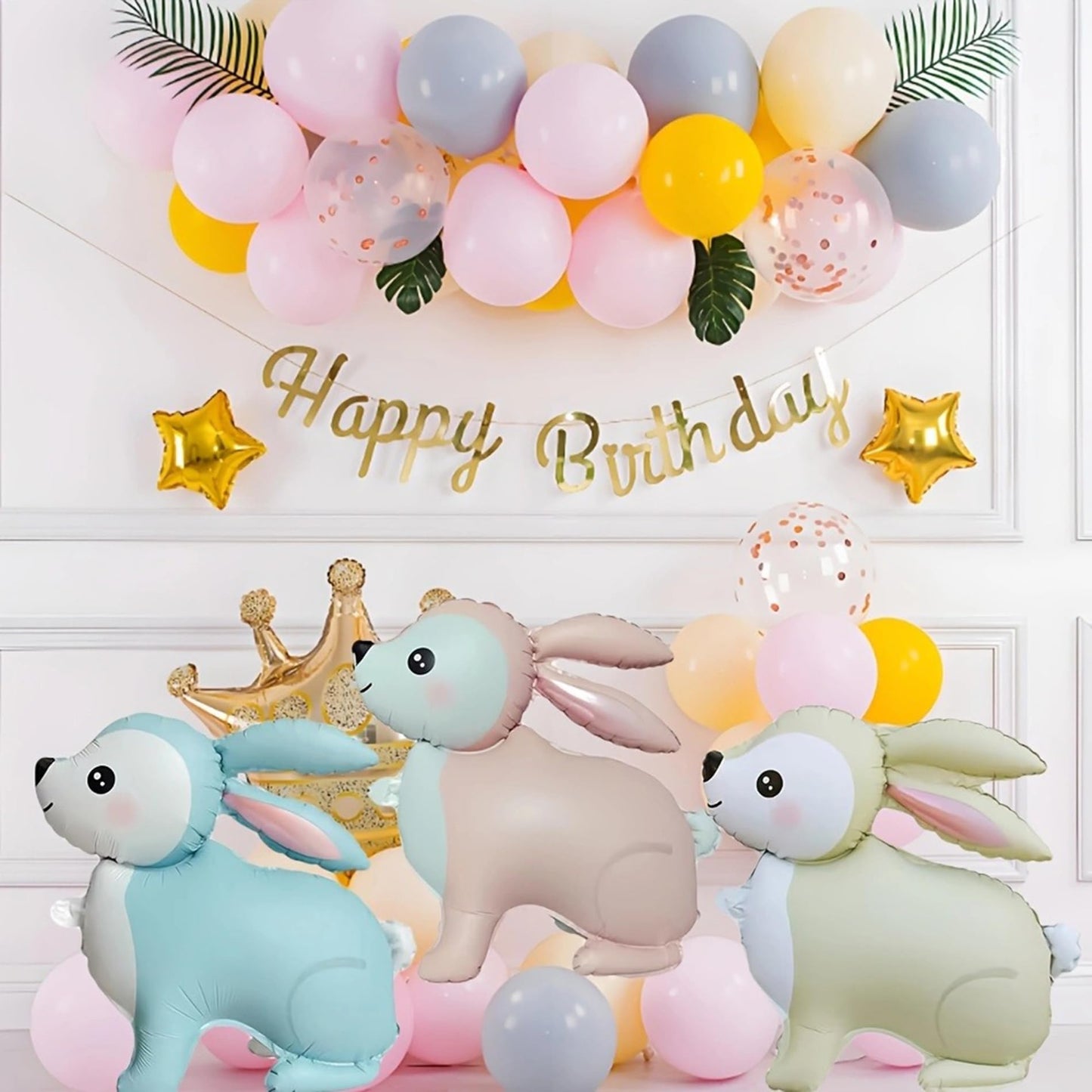 Bunny Standing Beige Foil Balloon,23in Cream White Rabbit Balloons Decorations for Animals Theme Birthday Party, Baby Shower, Gender Reveal,Easter Balloons,Set of 2（Nude,Pink）