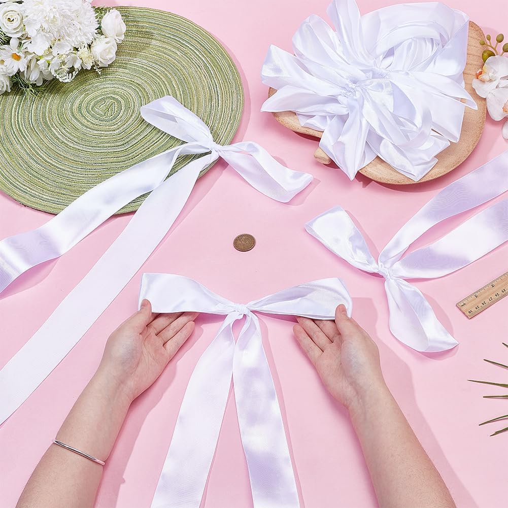 OLYCRAFT Large Ivory Satin Wedding Ribbon Bows - 50 Pcs Chair Decorations for Bridal Showers & Ceremonies | 9.8 x 45.3 Inch