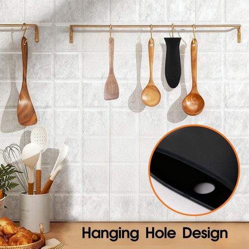 Bestac Silicone Hot Handle Holder - Dishwasher Safe Heat Protection (Up to 500°) for 9 Inches+ Cast Iron Skillets with Keyhole Handle (Black)