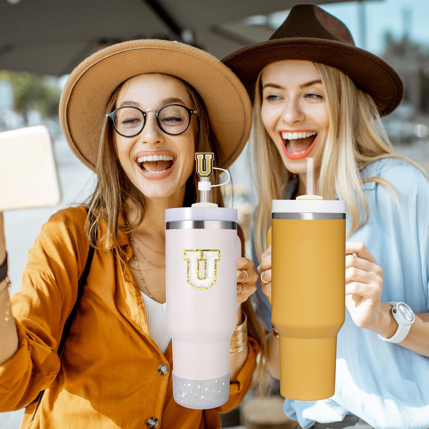 Mity Rain 6-Piece Cup Accessory Set for Stanley 30 oz & 40 oz Tumbler with Handle, Including Straw Cover Cap, Initials Charm, Silicone Boot, Spill-Proof Stopper, Letter U