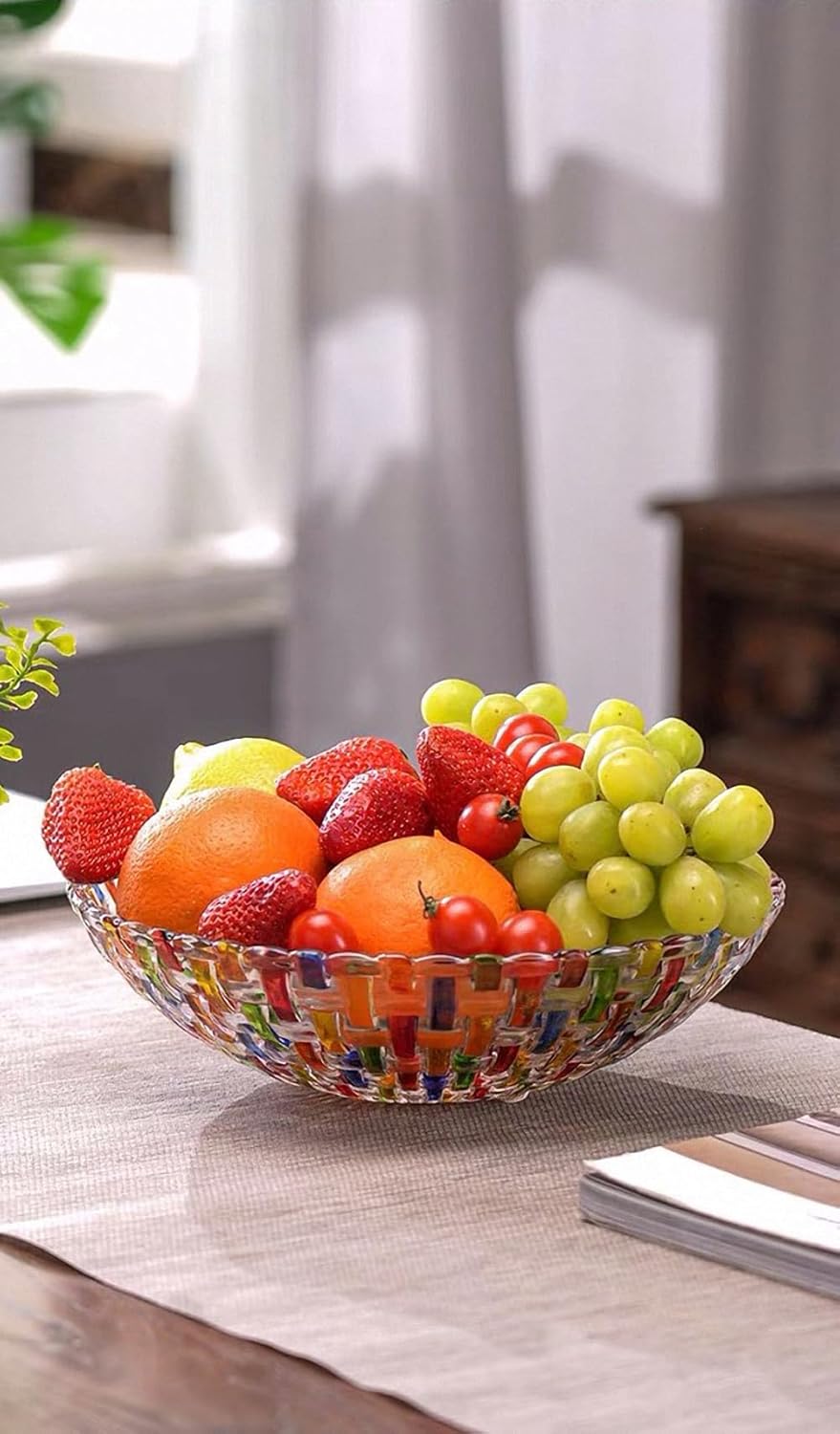 MAGCOLOR Hand-Painted Colorful Woven Glass Crystal Salad & Fruit Bowl - Elegant Centerpiece for Home & Events