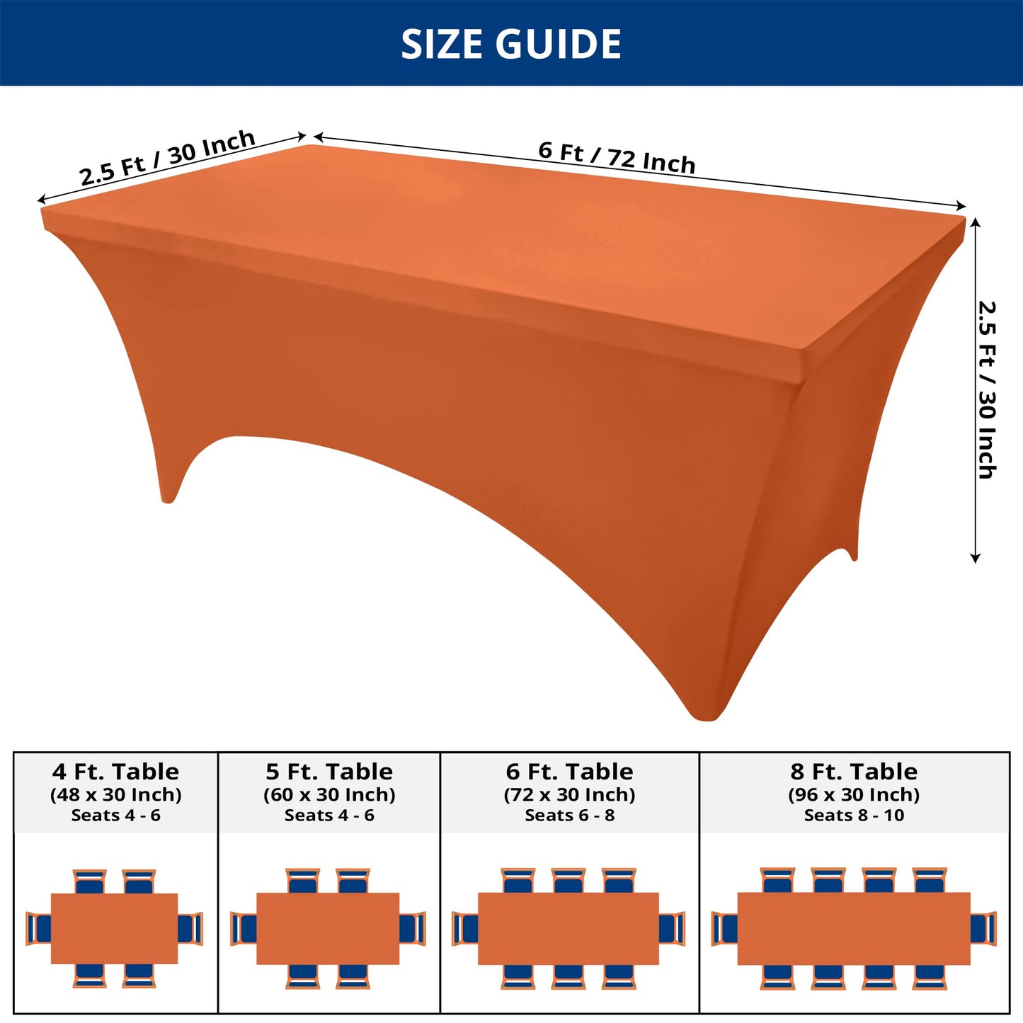 Utopia Kitchen Spandex Tablecloth 2 Pack [6FT, Orange] Tight, Fitted, Washable and Wrinkle Resistant Stretch Table Cloth Rectangle Cover for Trade Show, Weddings & Parties [72Lx30Wx30H Inch]