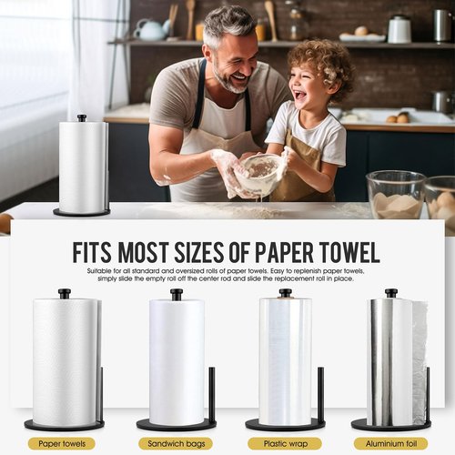 Black Paper Towel Holder, Countertop Paper Towel Holder, Steady Paper Roll Holder, Weighted Paper Towel Stand for Kitchen Bathroom