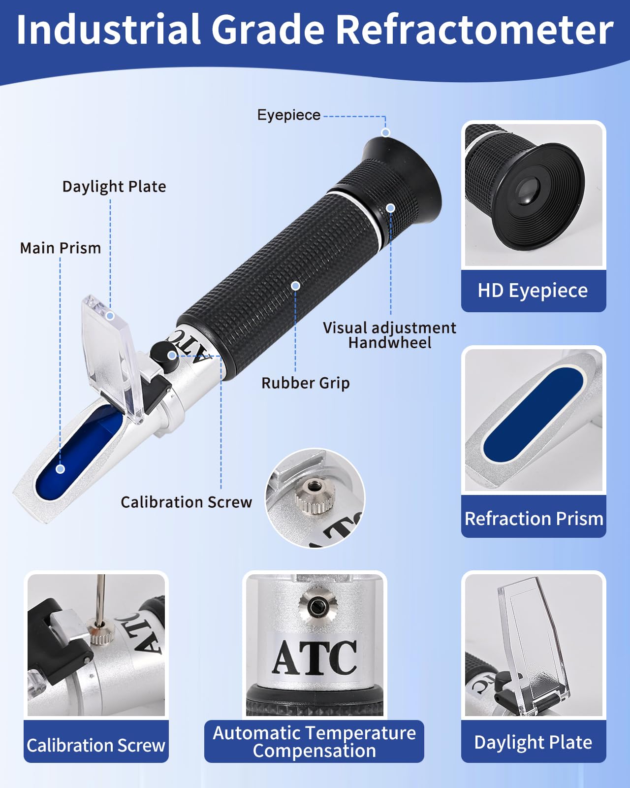Brix Refractometer 0-90%, Brix Meter Refractometer with ATC, Accurate Refractometer Sugar Maple Syrup, Refractometer Brix for Measuring Sugar Content in Fruit, Honey, Maple Syrup & Other Sugary Drink