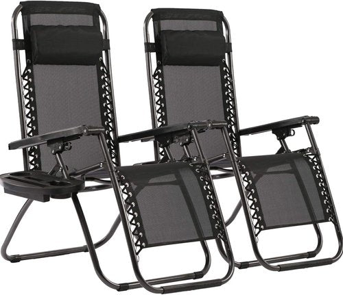 FDW Zero Gravity Lounge Chairs Set of 2 - Adjustable Reclining Outdoor Chairs with Pillow & Cup Holder