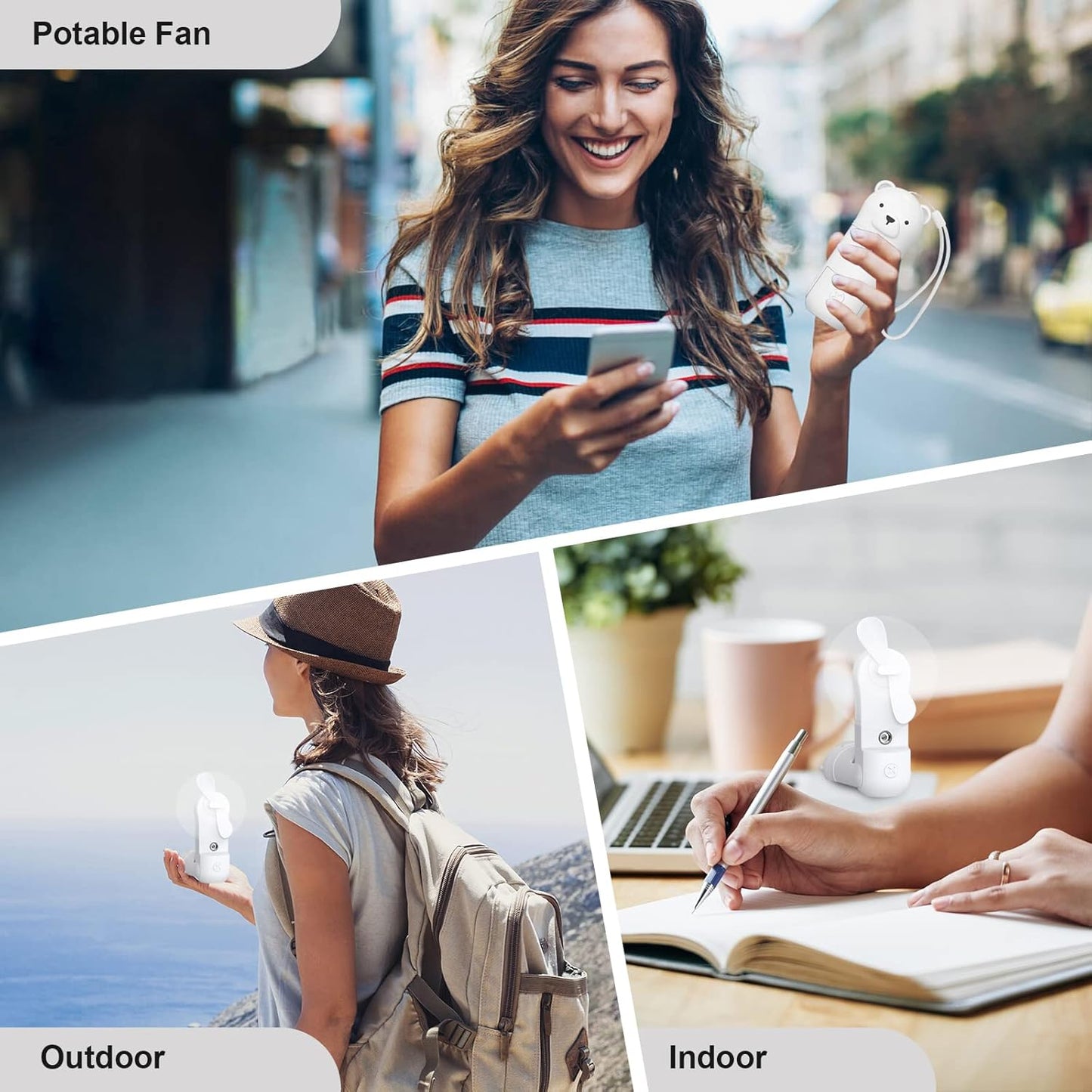 Skiennix Portable Misting Fan - Mini Handheld Fan with Rechargeable Battery & 3 Speed Settings | White