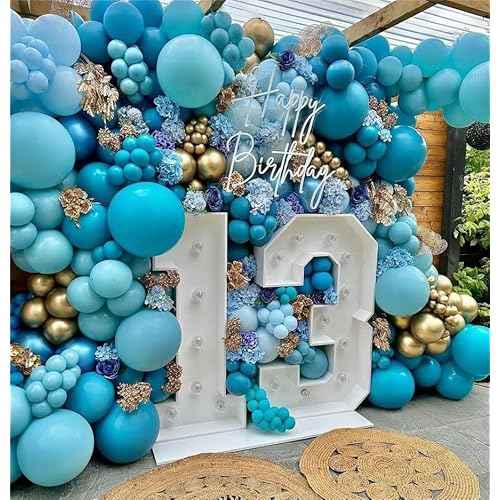 102 Pieces Teal Blue Balloons 18In 12In 10In 5In Different Sizes Party Balloon Kit for Birthday Halloween Christmas Wedding Baby Shower Bride Party Decoration (Teal Blue)