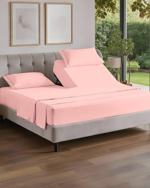 Flex Top Split Head King Sheet Set - Comfy Cooling Bed Sheets for Luxury Sleep - Deep Pockets, Soft Oeko-Tex - Baby Pink