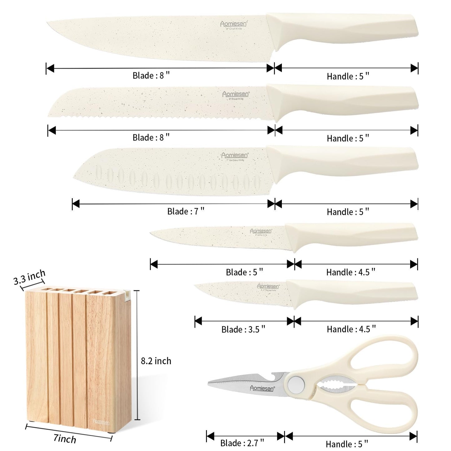 Premium Quality 8-Piece Knife Set with Block, Lightweight and Strong, ﻿ Ergonomic Handles for Home,Dishwasher Safe ﻿